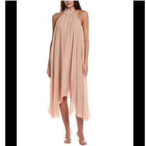 AllSaints Alaya Silk Asymmetrical Halter‎ Maxi Dress Pink UK 14 US 10 EU 42 (M)